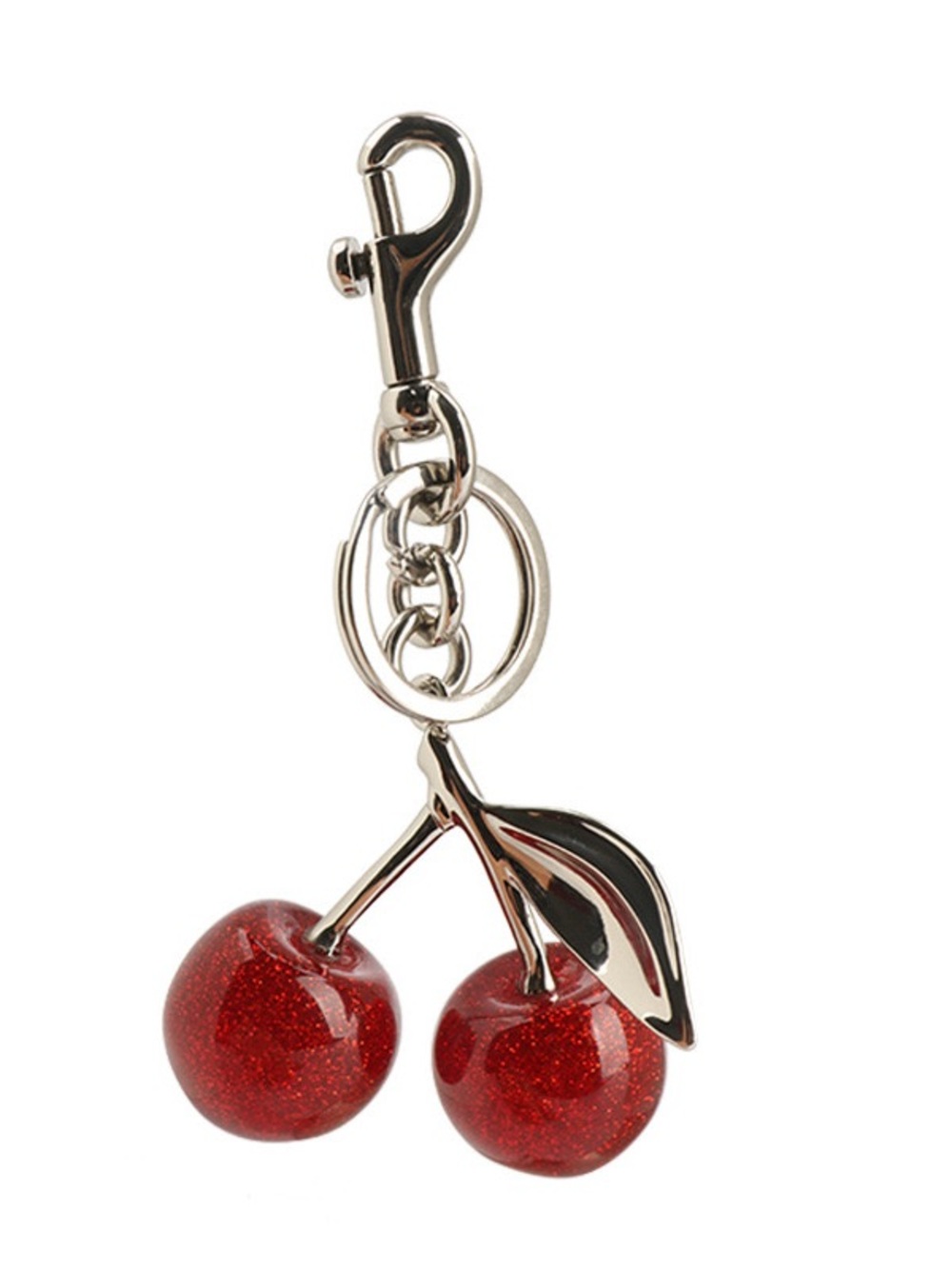 Red Glitter Cherry Bag Charm Keychain Sparkly Cherry Purse Charm